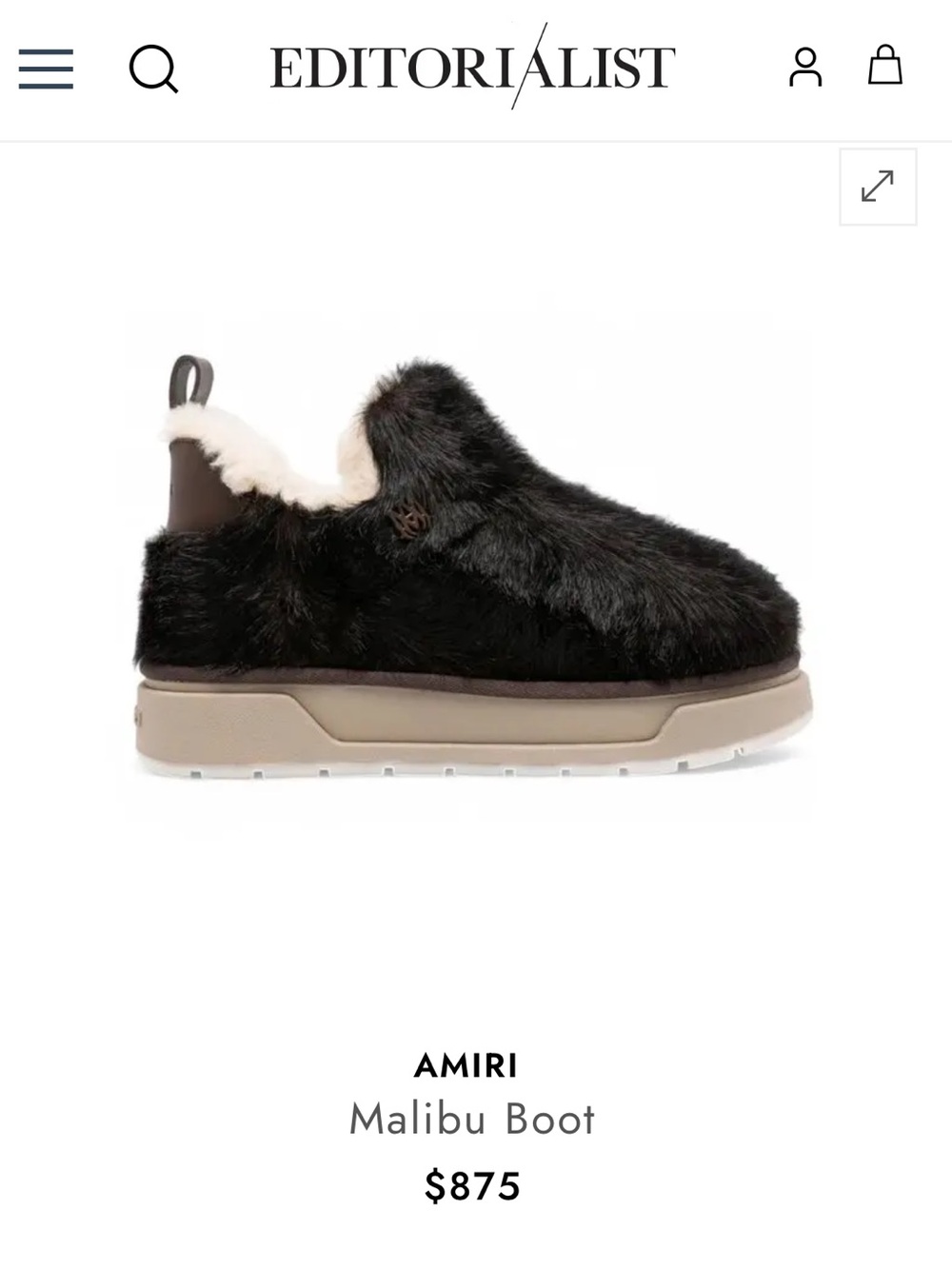 AMIRI Black Fur Slip-On Clog with Cream Shearling Trim
